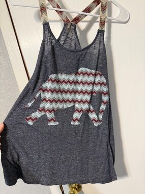 Vanity Gray Racerback Tank with Patterned Straps